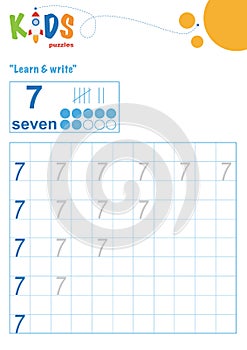 Learning numbers. Learn and write numbers. Easy colorful worksheet