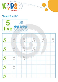 Learning numbers. Learn and write numbers. Easy colorful worksheet