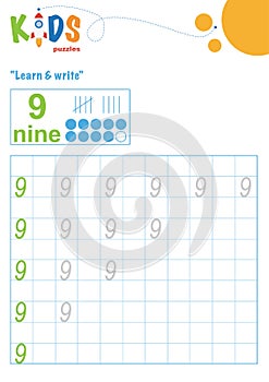 Learning numbers. Learn and write numbers. Easy colorful worksheet