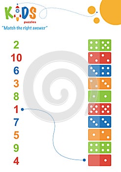 Learning numbers worksheet. Math worksheet match the right answer.