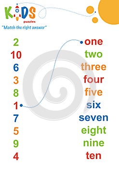 Learning numbers worksheet. Math worksheet match the right answer.