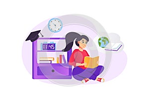 Learning process concept in flat style with people scene