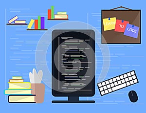 Learning Programming and coding concept, website development, Web Design. Flat Illustration