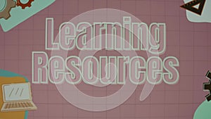 Learning resources inscription on animated pink background. Education concept. Blurred