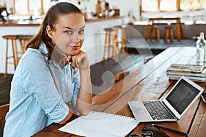 Learning, Studying. Woman Using Laptop Computer At Cafe, Working