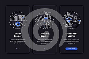 Learning styles onboarding mobile app page screen with concepts