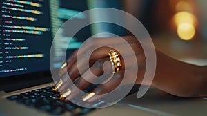 Learning to Code: Closeup of Hand Typing on Laptop Keyboard, Tech Education and Training Concept with Copy Space, Online