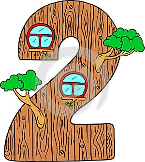 Learning to count. Decorative number for learning and development. Number 2 vector digit. Educational picture