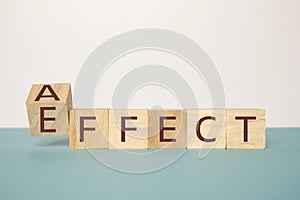 Learning to use proper grammar, Flipping one wooden cube to change the word Affect to Effect