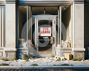 For Lease Commercial Building Vacant High Costs Retail Debt Money Pit Financial Collapse Pressure Soaring Bills AI Generated