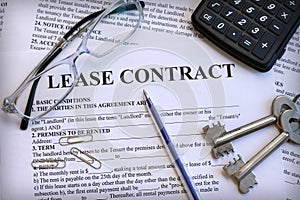 Lease contract with keys and glasses