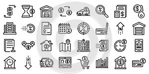 Lease icons set, outline style