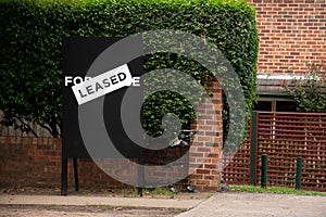 For lease and leased sign on a black display photo