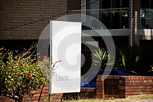 For lease sign on a white display outside of a resedential building in Australia. Investment property real estate