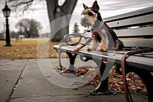 leash and collar on a park bench, ready for a walk