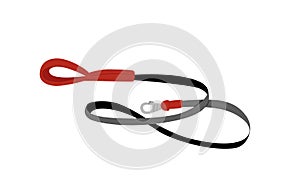 Leash for dog, cat, pet. Snell with lock. Red black leash. Cartoon, flat, vector