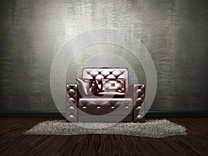 Leather armchair near the cement wall