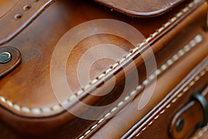 Leather bag. Fashion concept. Closeup detail, macro shot, selective focus