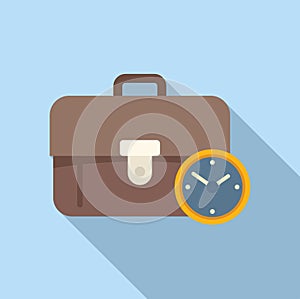 Leather bag icon flat vector. Work time