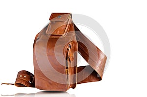 Leather bag on white background.