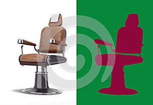 leather barber chair with chrome inserts perspectiva view 3d render on white with alpha photo