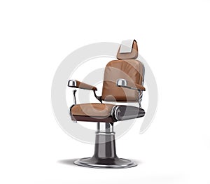 leather barber chair with chrome inserts perspectiva view 3d render on white background photo