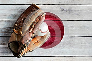 Leather Baseball Glove With Ball on Painted Japanese Flag