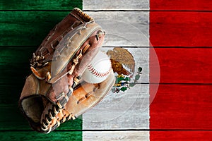 Leather Baseball Glove With Ball on Painted Mexican Flag