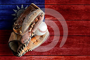 Leather Baseball Glove With Ball on Painted Taiwanese Flag
