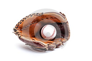 Leather Baseball or Softball Glove With Ball Isolated on White