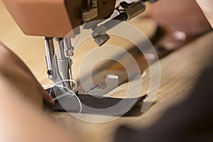 Leather Being Stitched on a Commercial Sewing Machine