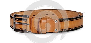 Leather belt, brown, isolated on a white background