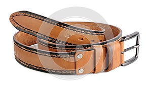 Leather belt, brown, isolated on a white background