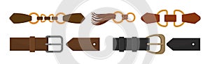 Leather Belt with Metal Buckle as Haberdashery Vector Set