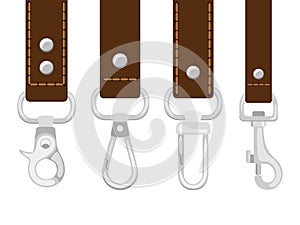 Leather belts with carabine clasp collection vector photo