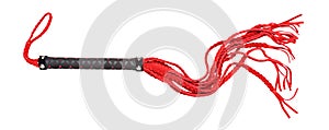 Leather black and red whip for sex games.