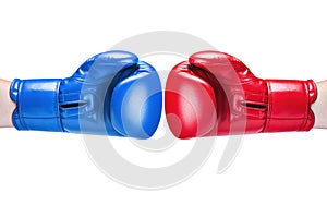Leather boxing glove red and blue isolated on white