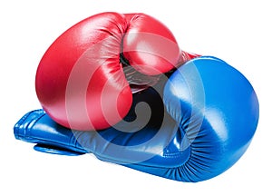 Leather boxing gloves blue and red isolated