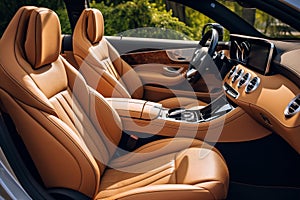 Leather brown dashboard modern vehicle car luxury shift comfortable automobile gear steering design transportation
