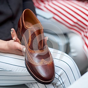 Leather brown shoes isolated close up picture