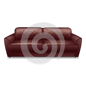 Leather brown sofa icon, realistic style