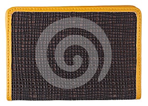 Leather brown wallet with yellow sewn edging