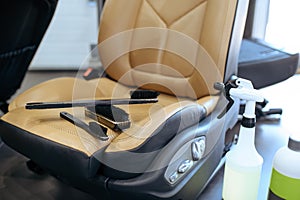 Leather car seats and brushes for dry cleaning