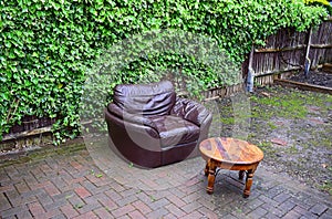 Leather Chair And Coffee Table Outside
