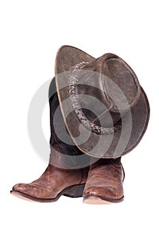 Leather cowboy boots and hat