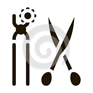 leather craft scissors and punch tool icon Vector Glyph Illustration