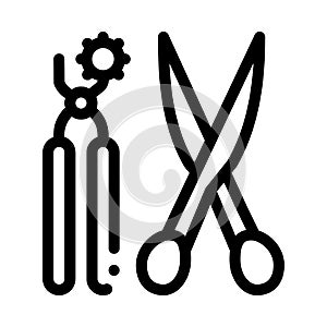 Leather craft scissors and punch tool icon vector outline illustration