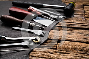 Leather Craft Tools On Desk