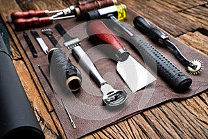 Leather Craft Tools On Desk