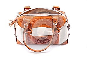 Leather female bag on a white background